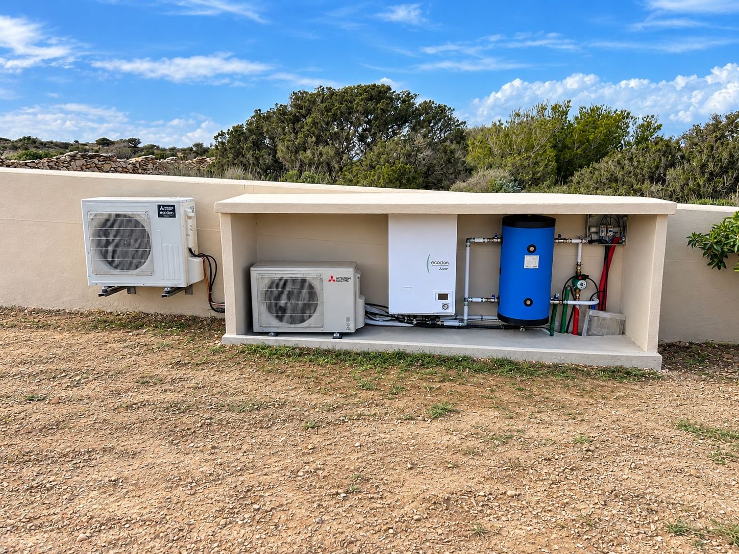 Outdoor air conditioning and heat pump units in a niche
